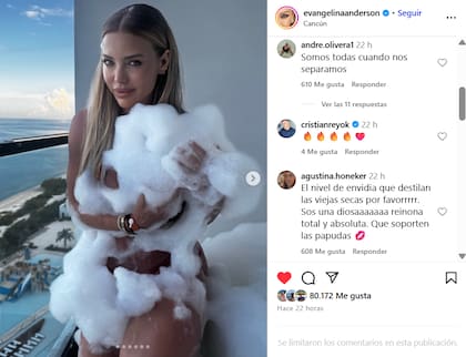 Algunos de los comentarios que recibió Evangelina en su posteo (Foto: Captura Instagram @evangelinaanderson)