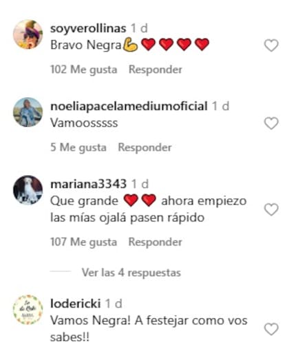 Algunos de los comentarios que recibió La Negra de parte de sus seguidores y de personalidades de la farándula