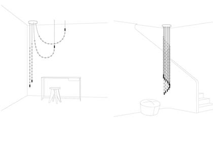 Algunos de los croquis que adornaban el stand de Martinelli Luce, mostrando de un modo muy elegante todas sus posibilidades.