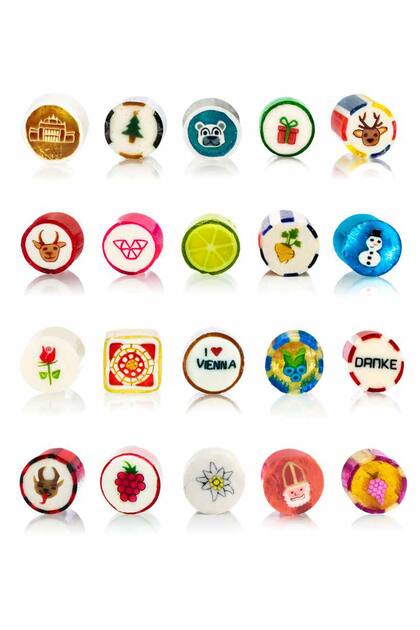 Algunos de los diseños de caramelos que se fabrican artesanalmente en Zuckerlwerkstatt.