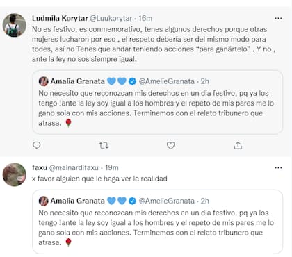 Algunos de los mensajes de los y las internautas al tuit de Granata