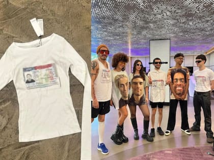 Algunos de los músicos de Ca7riel y Paco Amoroso usaron remeras con fotos de sus visas de trabajo