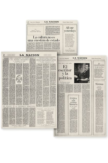 Algunos de los poemas de Jorge Luis Borges publicados en el Suplemento Literario de LA NACION: "All Our Yesterdays", "El remordimiento" y "Poema conjetural"