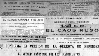 Algunos de los títulos de La Nación durante la revolución rusa en noviembre de 1917