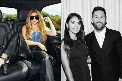 Algunos de los trabajos realizados por Gerardín; a la izquierda, Shakira; a la derecha, Lionel Messi junto a Antonela Roccuzzo