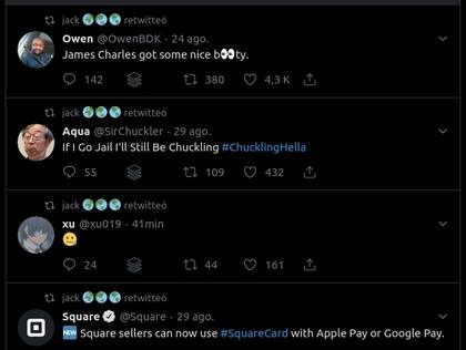 Algunos de los tuits que salieron de la cuenta de Dorsey