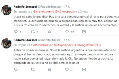 Algunos de los tuits Rodolfo Stoessel defendiendo a Darthés