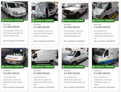 Algunos de los vehículos que forman parte del lote de automóviles del PAMI subastados por el Banco Ciudad