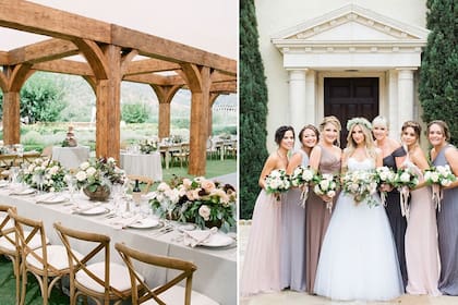 Algunos detalles de la decoración y la foto de las damas de honor con la novia