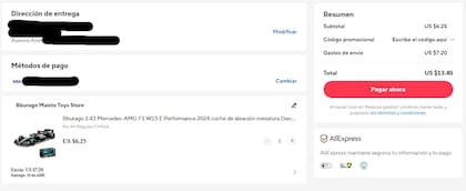 AliExpress permite ver el precio del producto y elegir el método de envío; lo ideal es poner los precios en dólares, porque si lo hacemos en pesos toma la cotización oficial (y no la del dólar tarjeta)