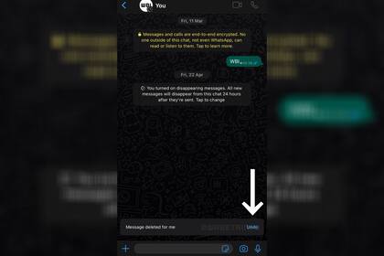 Allí está ubicado el botón de deshacer el "Eliminar para mí" en WhatsApp
