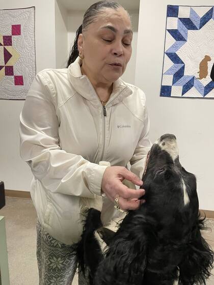 Ally, al reunirse con su humana, después de haber estado 34 días desaparecida.