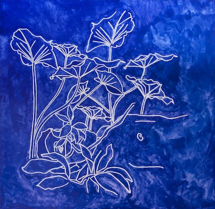 Alocacias en azul (2022), una de las obras de Hernán Marina que Herlitzka & Co exhibirá en Untitled