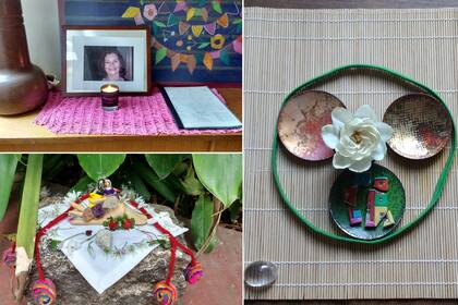 Altares armados por las alumnas de un taller realizado por la autora de la columna