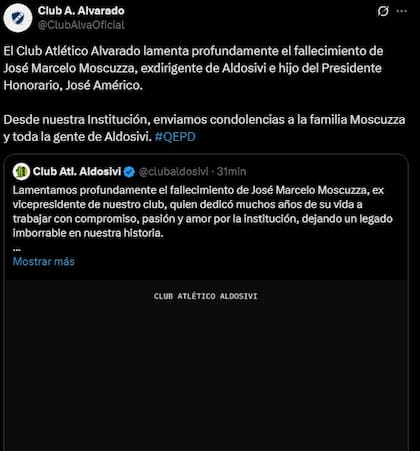 Alvarado, acérrimo rival de Aldosivi, se solidarizó con su par marplatense