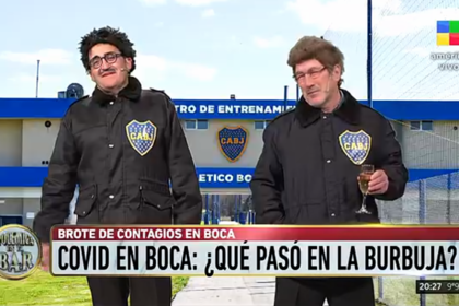 Álvaro Navia y Pachu Peña personificaron a dos guardias de seguridad de la burbuja sanitaria de Boca