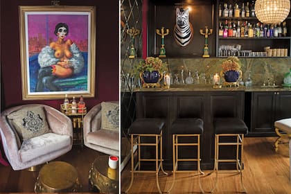 el impactante bar de Amalia está cubierto por terciopelo y espejos y atesora una de las 58 obras que Antonio Berni pintó en Nueva York.