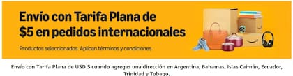 Amazon lanzó una tarifa plana de 5 dólares por envío para comprar productos desde la Argentina