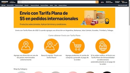 Amazon sumó a la Argentina a los países que tienen una tarifa plana de envíos de 5 dólares