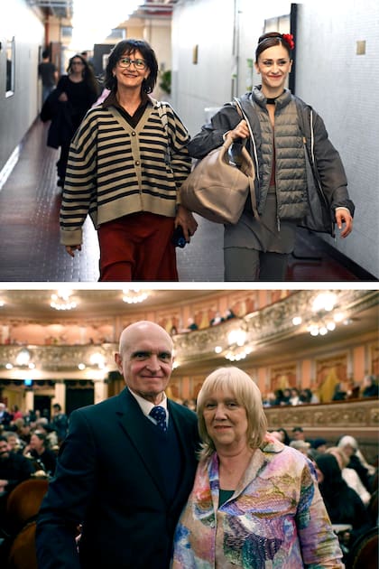 Amigas, por los pasillos del subsuelo, Marianela Núñez y Analía Domizzi (arriba); en la platea, antes de la función, Norberto y Elena, los orgullosos padres de la bailarina