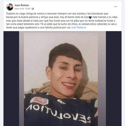 Amigos despidieron al joven de 19 años en redes sociales