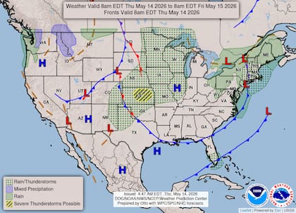 Amplios sectores del centro y este de Kansas se encuentran bajo "Riesgo Leve", con pronósticos de tormentas eléctricas intensas durante la tarde y noche