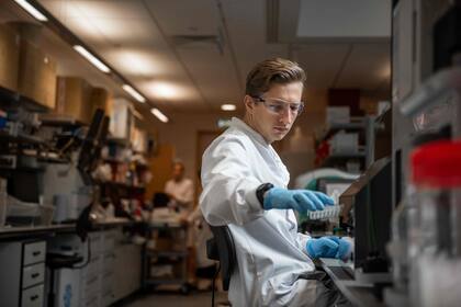 Un técnico de la Universidad de Oxford trabaja en la vacuna desarrollada junto a la empresa Vaccitech