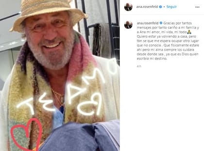 Ana Rosenfeld publicó un sentido un posteo que escribió como si lo hubiese hecho su marido