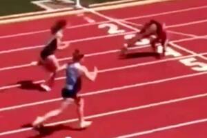 Anderson ganó la final de los 100 metros con vallas del campeonato estatal de la Asociación de Actividades Escolares de Oregon tras llegar a la meta rodando