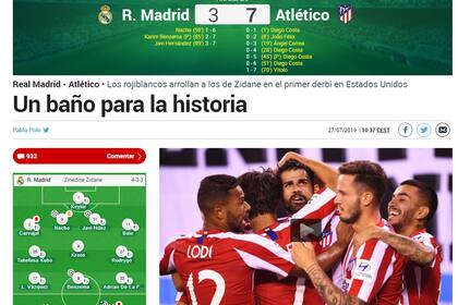 "Baño histórico": la referencia que el diario Marca eligió para calificar la goleada de Atlético de Madrid sobre Real