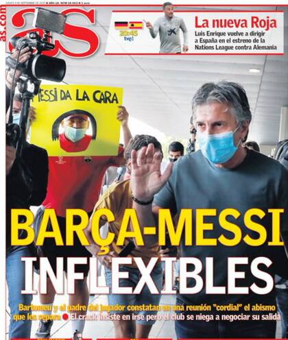 "Inflexibles": el matutino As reflejó la llegada de Jorge Messi a Barcelona para hablar con Bartomeu