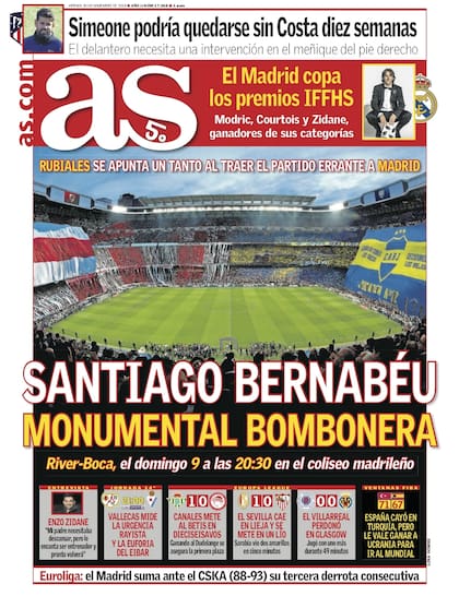 "Monumental Bombonera", en la portada de AS