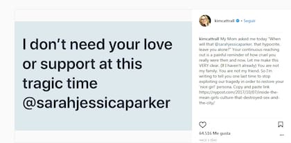 "No necesito tu amor o apoyo en este terrible momento Sarah Jessica Parker"