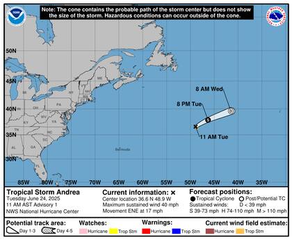 Andrea se originó de la baja presión '90L', monitoreada por días, y marca un inicio de la temporada aunque con condiciones atmosféricas adversas que impedirán su intensificación