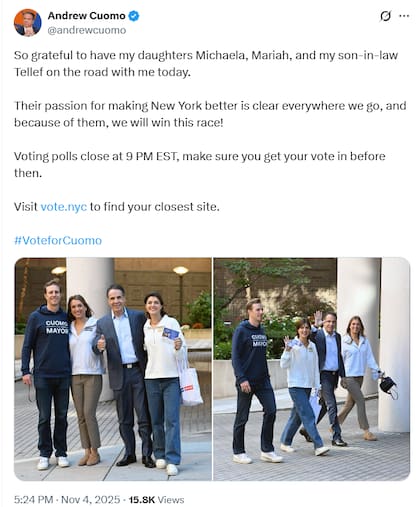 Andrew Cuomo se mostró junto a sus hijas Michaela y Mariah, más su yerno