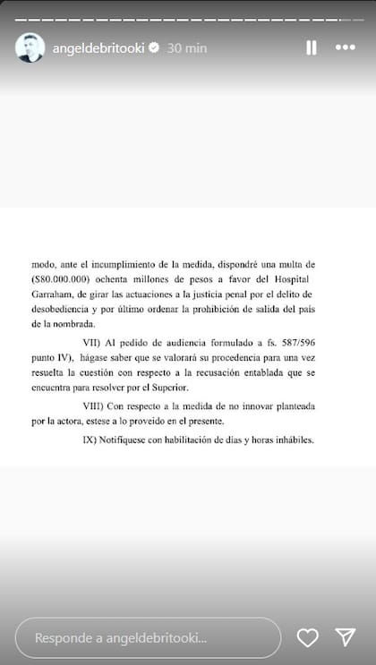 Ángel De Brito aportó más detalles de la resolución judicial que celebró Wanda Nara (Captura: Instagram @angeldebritooki)