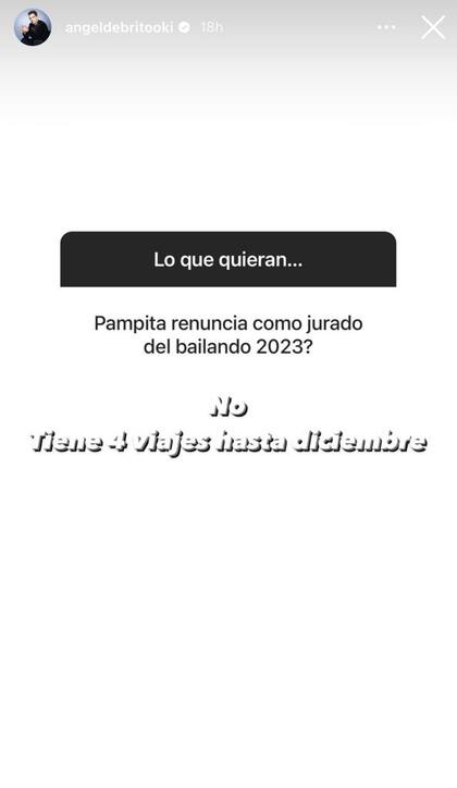 Ángel de Brito indicó que Carolina no renuncia al Bailando 2023, sino que tiene 4 viajes pautados hasta diciembre (Foto: Instagram @angeldebritooki)