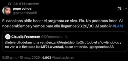 Ángel de Brito y el equipo de LAM no asistirán al Martín Fierro 2026 (Foto: Captura X)
