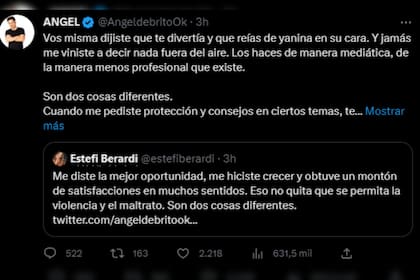 Ángel de Brito y Estefi Berardi se cruzaron en Twitter (Captura Twitter)