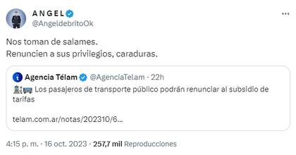 Ángel del Brito y su reacción ante la renuncia de subsidios