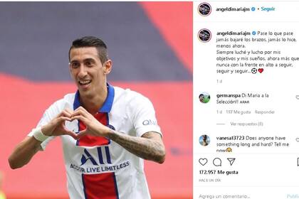 Después de marcar un gol y dar una asistencia el domingo pasado en la victoria de PSG ante Niza, Di María subió a su Instagram un texto que parecía llevar un mensaje encriptado 