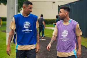 Ángel Di María y Lionel Messi en el último entrenamiento a la final de la Copa América. Foto/Instagram: @angeldimariajm