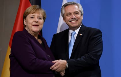 Angela Merkel junto al presidente Alberto Fernández 