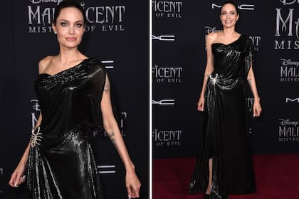 Angelina Jolie lució un vestido de Versace con un aplique en forma de escorpión en la cintura de Swarovski