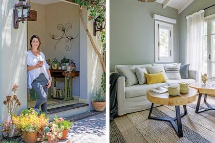 Ani Clement en la puerta su casa. Los días de pandemia le dieron tiempo para detenerse en cada ambiente y elegir colores y texturas que transmitieran serenidad.