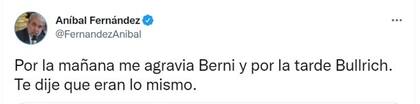 Aníbal Fernández tuiteó contra Sergio Berni