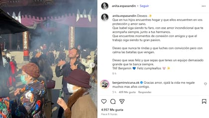 Anita Espasandín compartió una romántica dedicatoria para Benjamín Vicuña