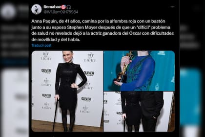 Anna Paquin se mostró con un bastón que le brinda estabilidad al caminar (Captura X)