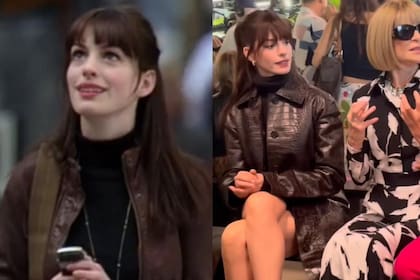 Anne Hathaway recrea el icónico look de Andrea Sachs y posa al lado de Anna Wintour en la Semana de la Moda de Nueva York