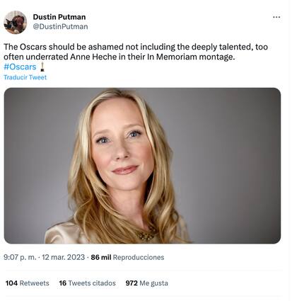 Anne Heche no apareció en el homenaje especial In Memoriam de la Academia